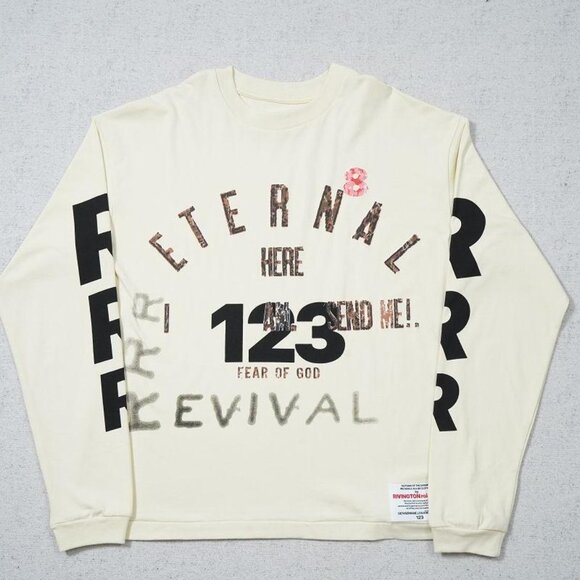 FEAR OF GOD x RIVINGTON ROI REBIS Monogram T Shirt Cream Long Sleeve - Picture 1 of 6